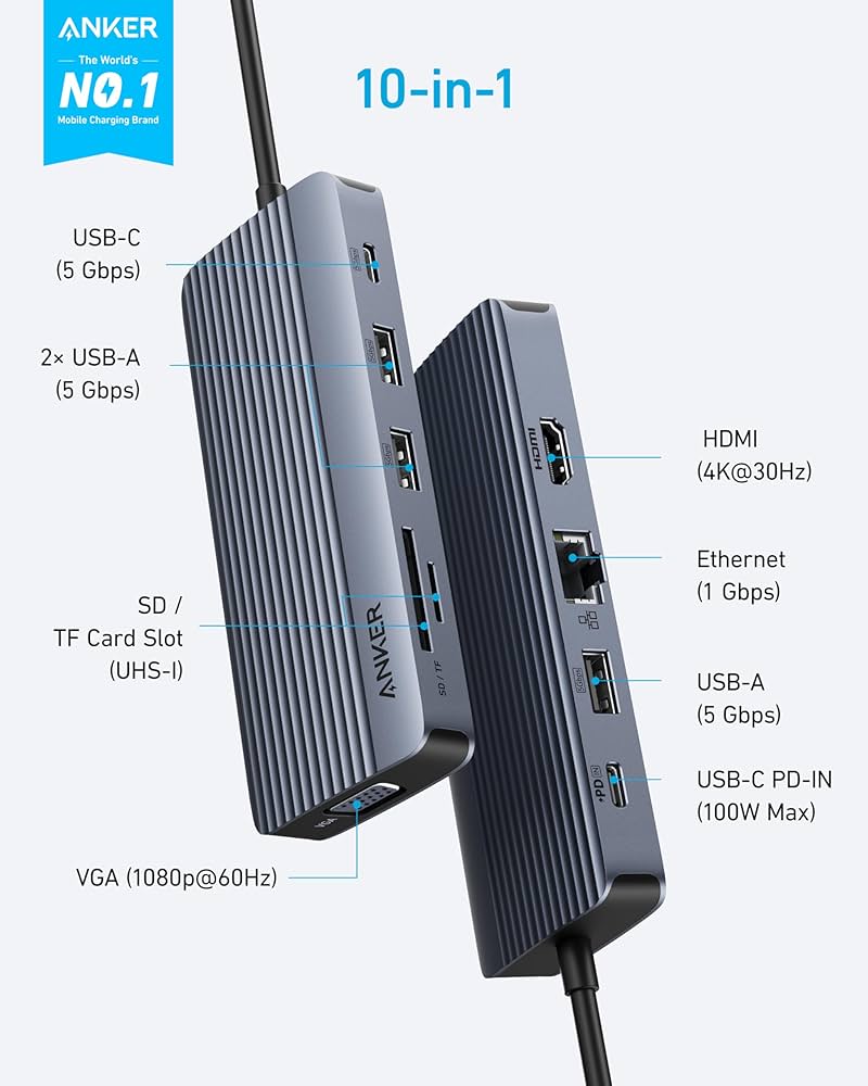 Anker - USB-C Hub (10-in-1 Dual displa